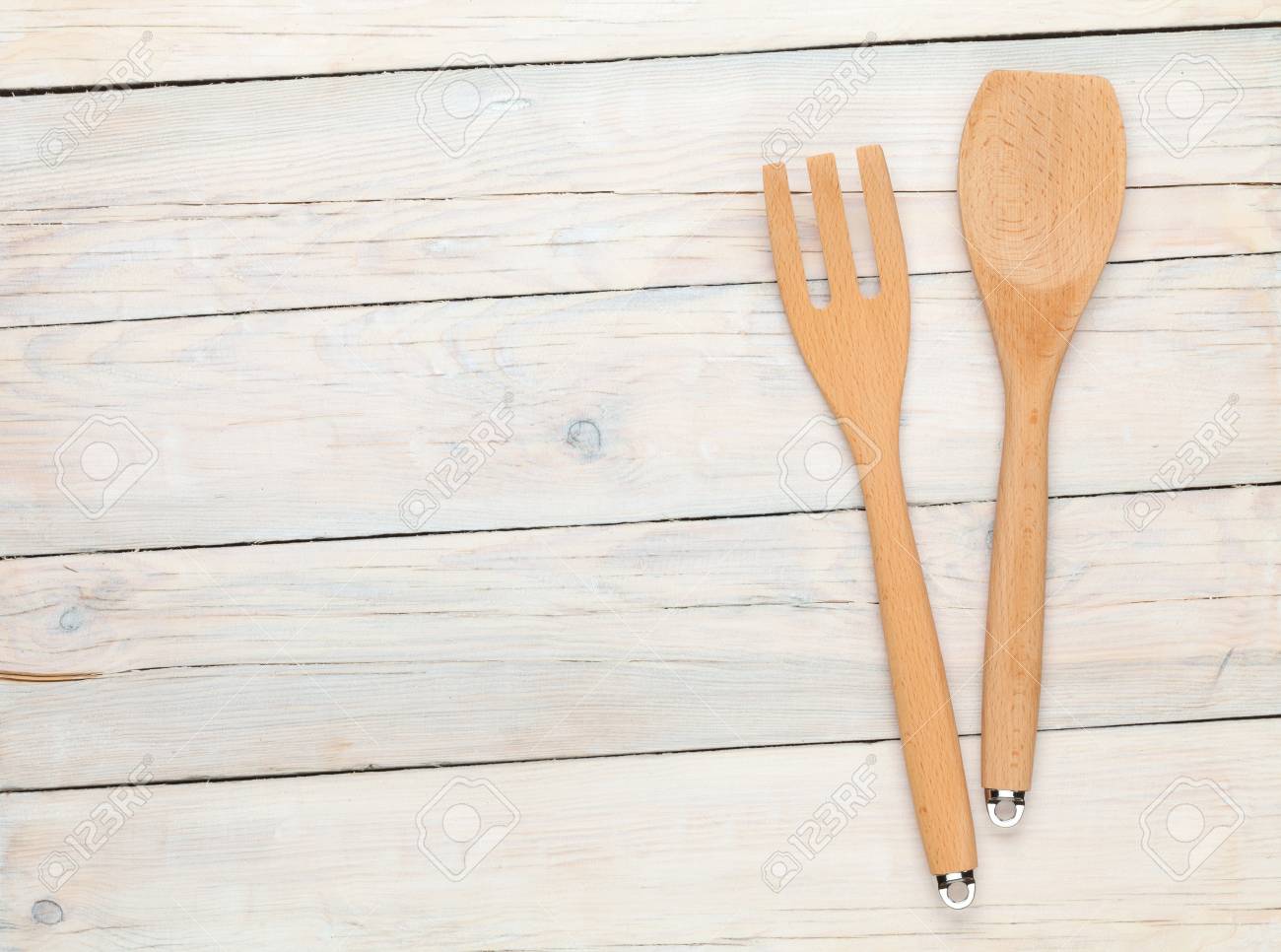 Kitchen Utensil Over White Wooden Table Background. View From.. Stock Photo, Picture And Royalty Free Image. Image 33976263.