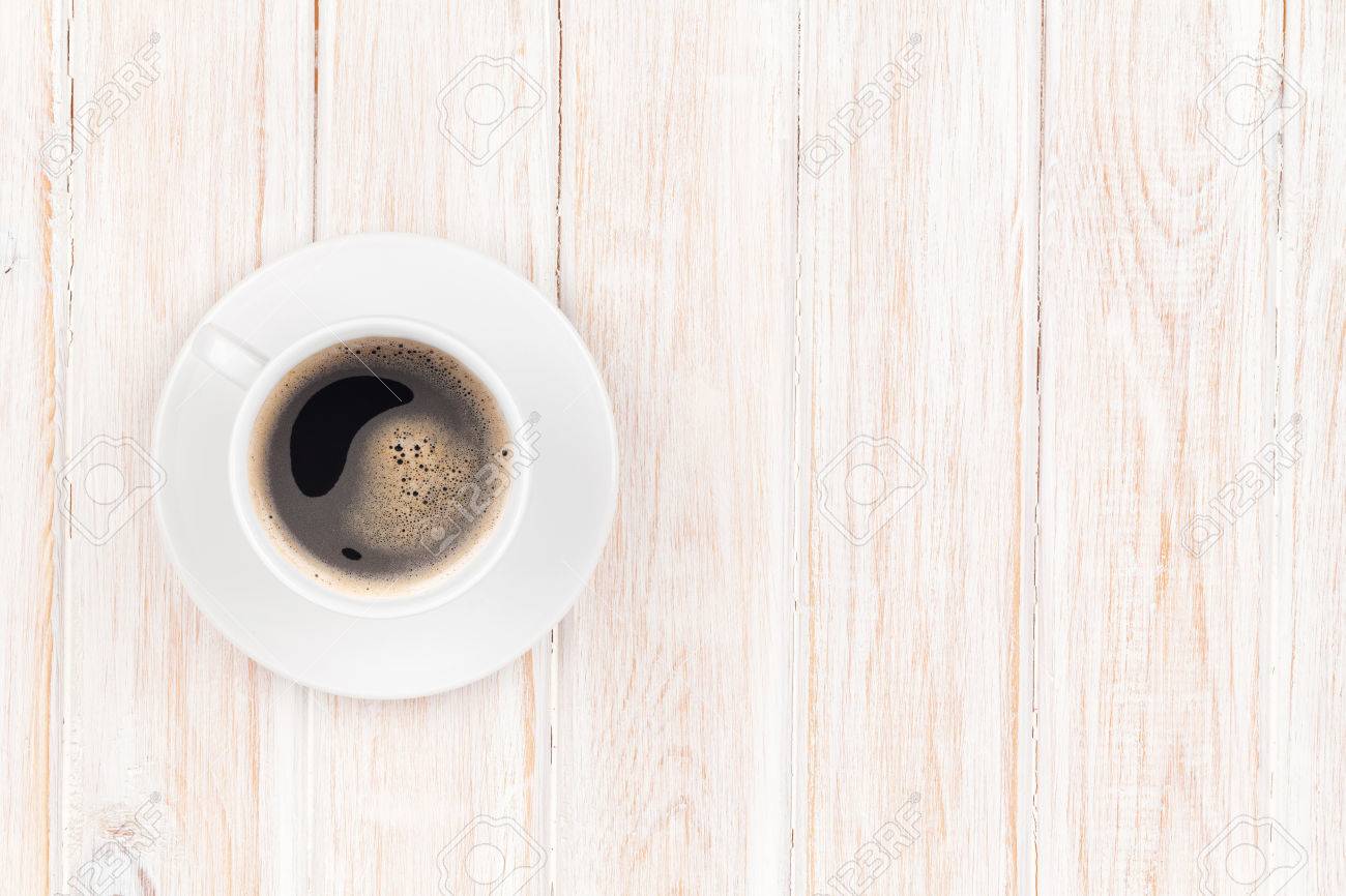 Coffee Cup On White Wooden Table Background Top View With Copy Stock Photo Picture And Royalty Free Image Image 37621314