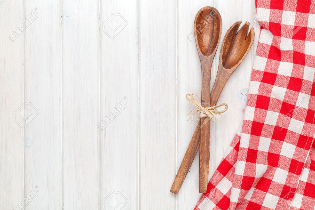 Dinner Table Background kitchen utensils over white wooden table background. view from Dinner Table Background kitchen utensils over white wooden table background. view from