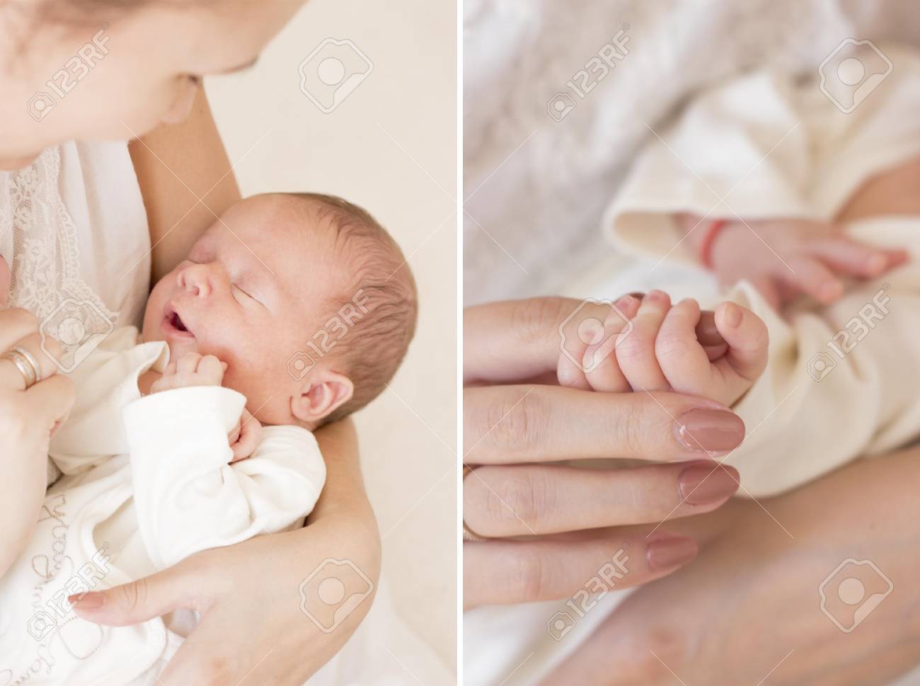 Beautiful collage of delicate picture of the child and mother photo legs handles baby