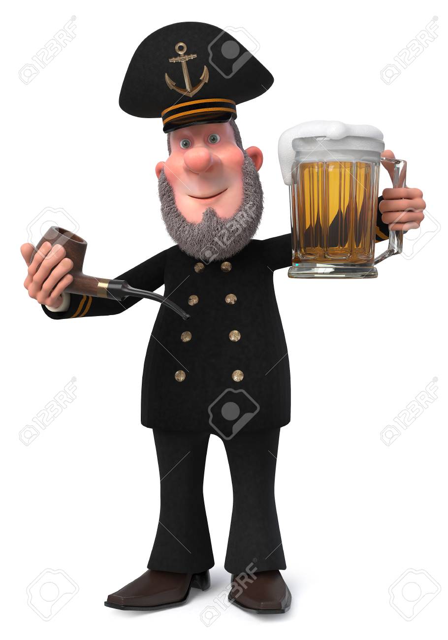 ビールと制帽に 3 D のイラストの幸せな海軍男 の写真素材 画像素材 Image