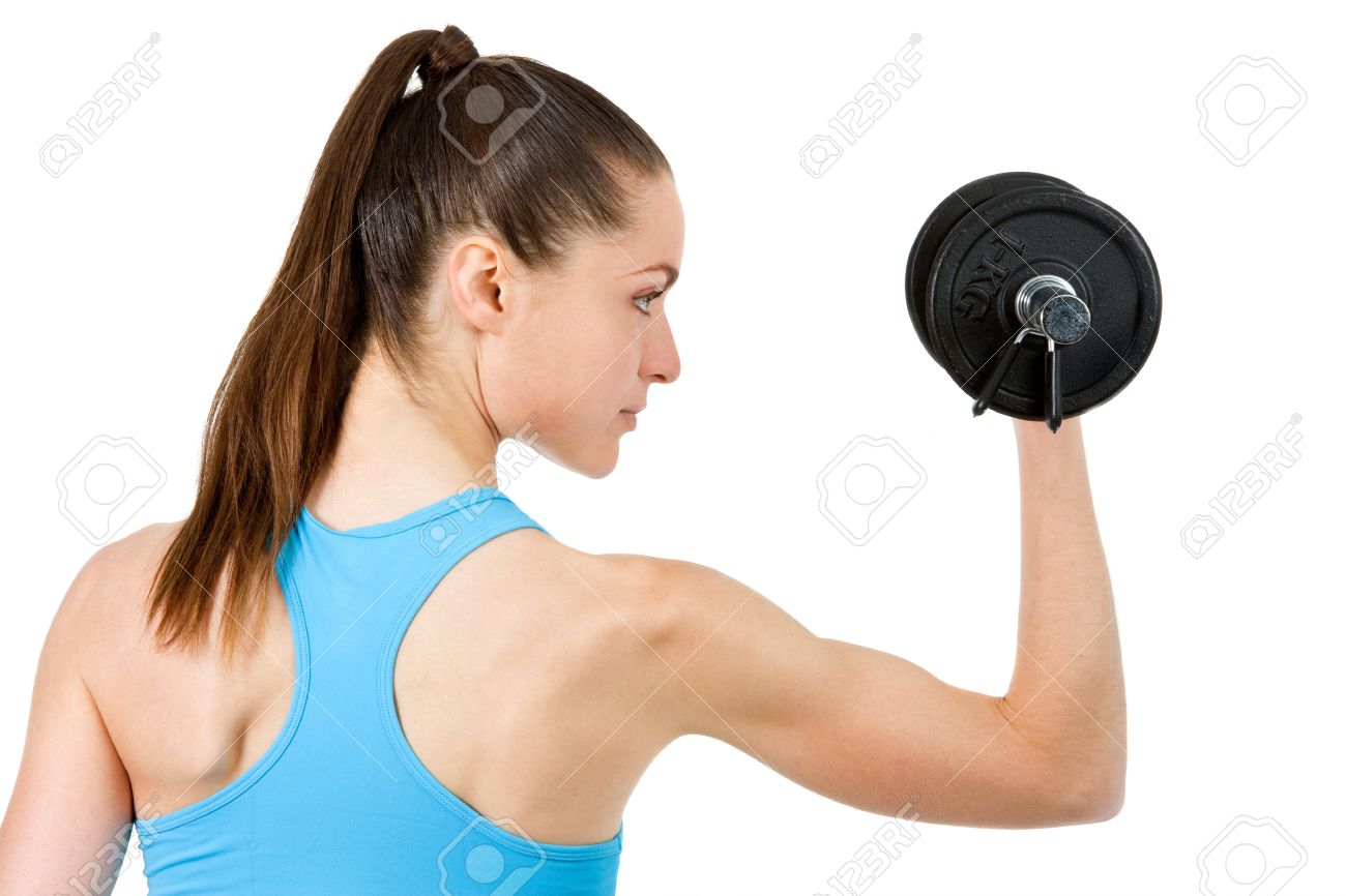 Close Up Of Girl Lifting Weight.Isolated On White Background. Stock - 1300x866 - jpeg Girl Lifting Weights