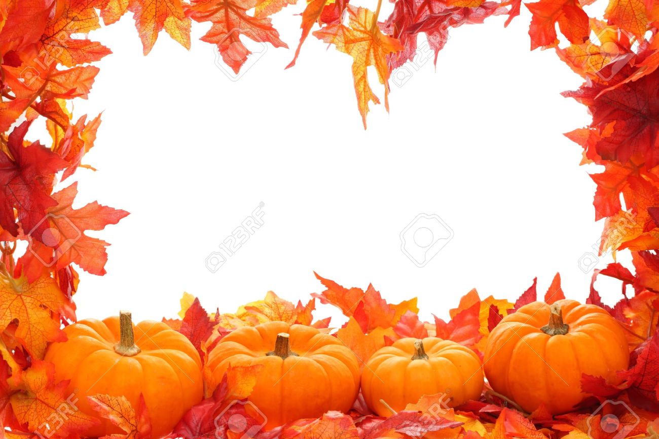 fall leaf border with pumpkins isolated on a white background stock