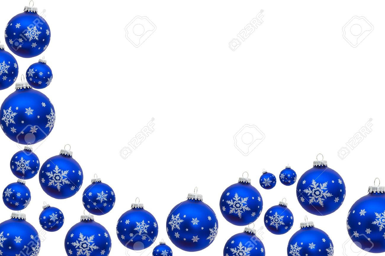 blue christmas balls making a border with white background blue christmas border