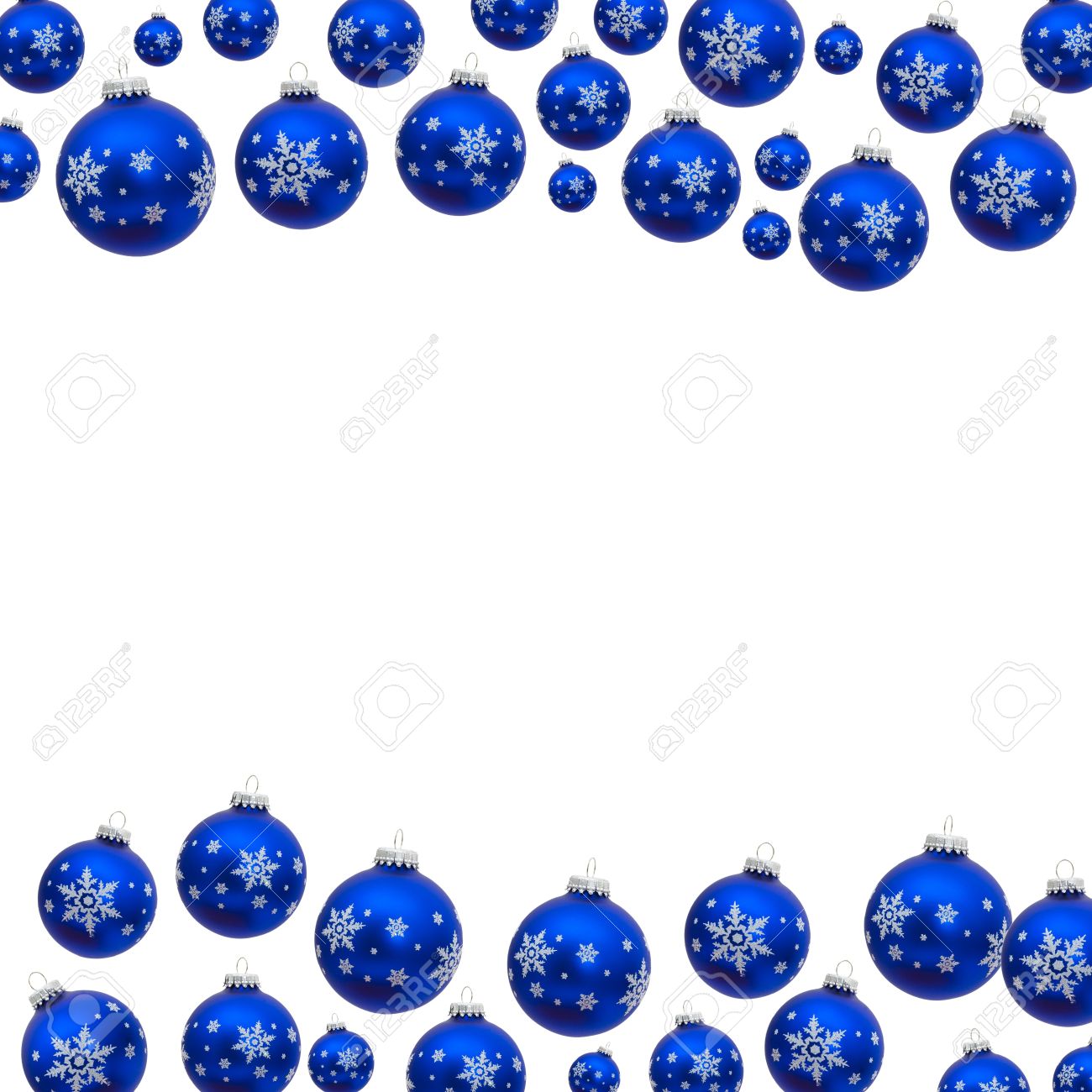 blue christmas balls making a border with white background blue christmas border