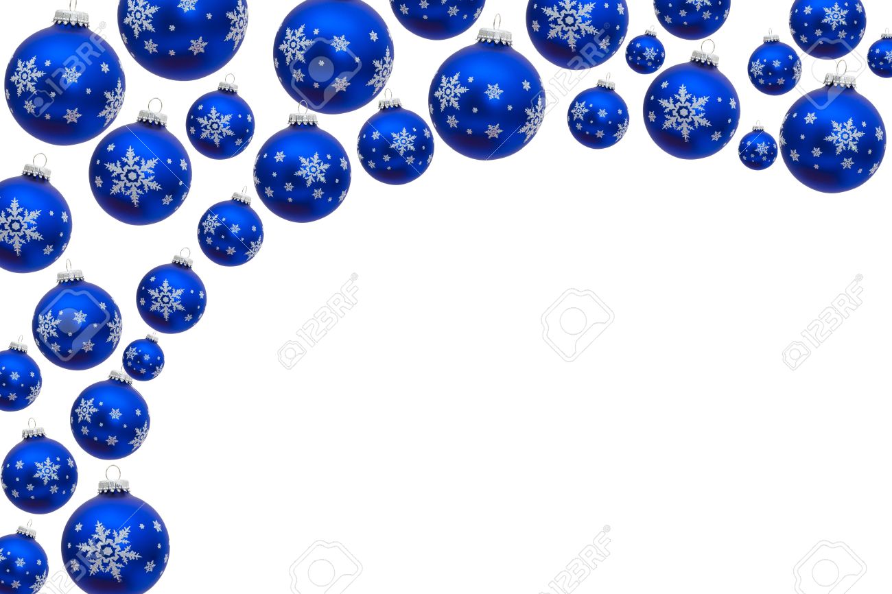 blue christmas balls making a border with white background blue christmas border