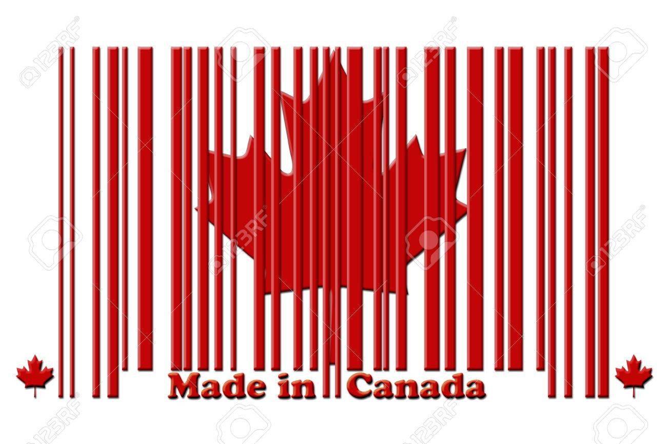 A Red Bar Code With The Words Made In Canada Isolated On White