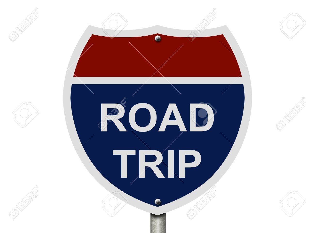 an american road interstate sign with words road trip isolated