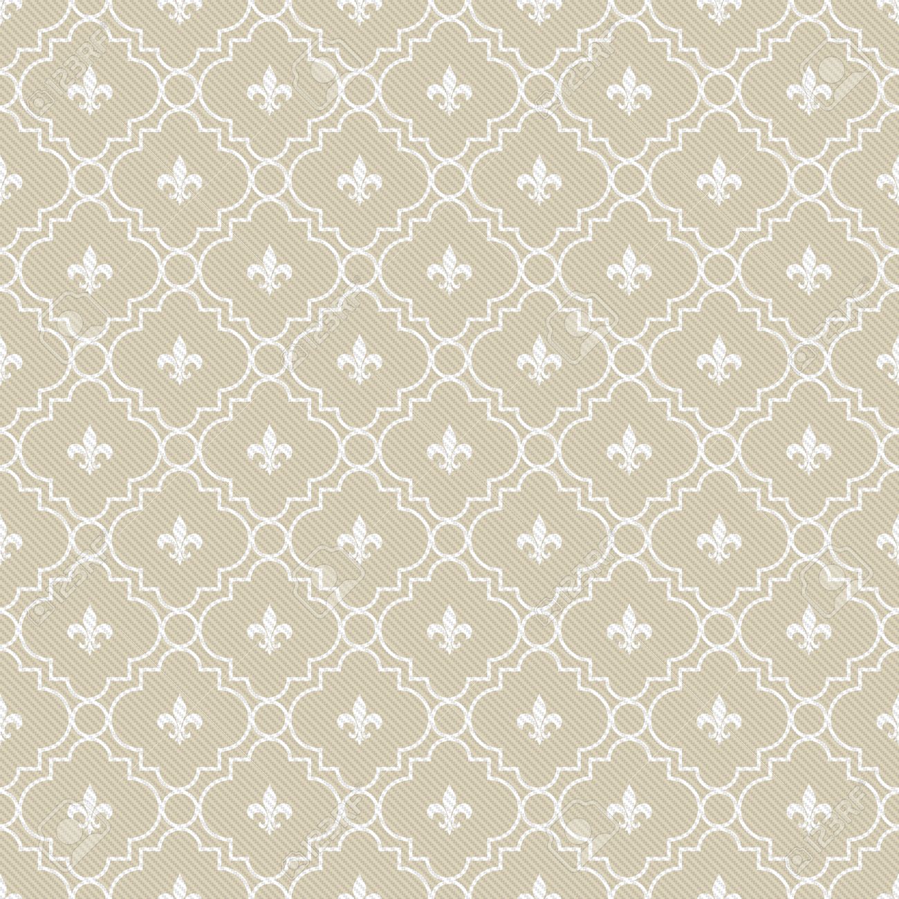 beige and white fleur de lis pattern textured fabric background