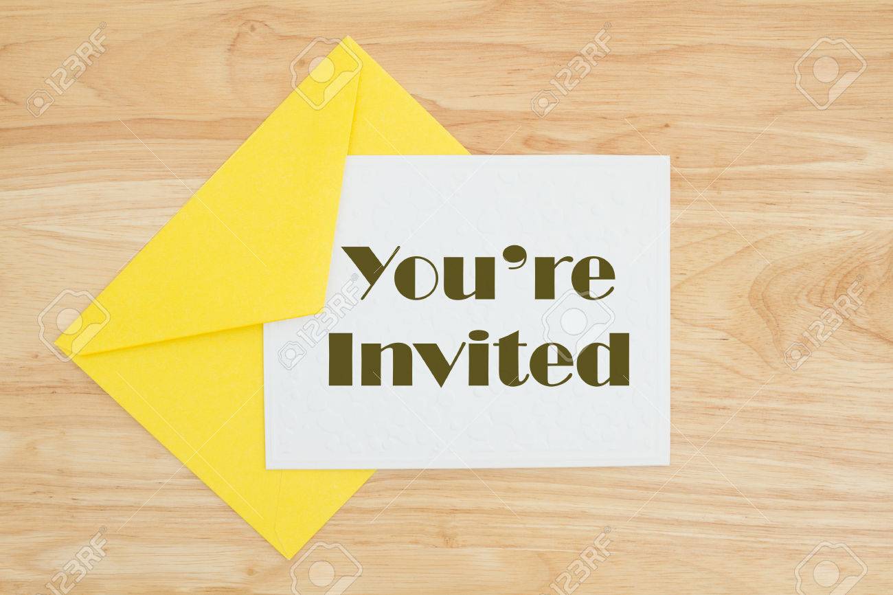 an invitation an embossed white card with yellow envelope on you re invited cards