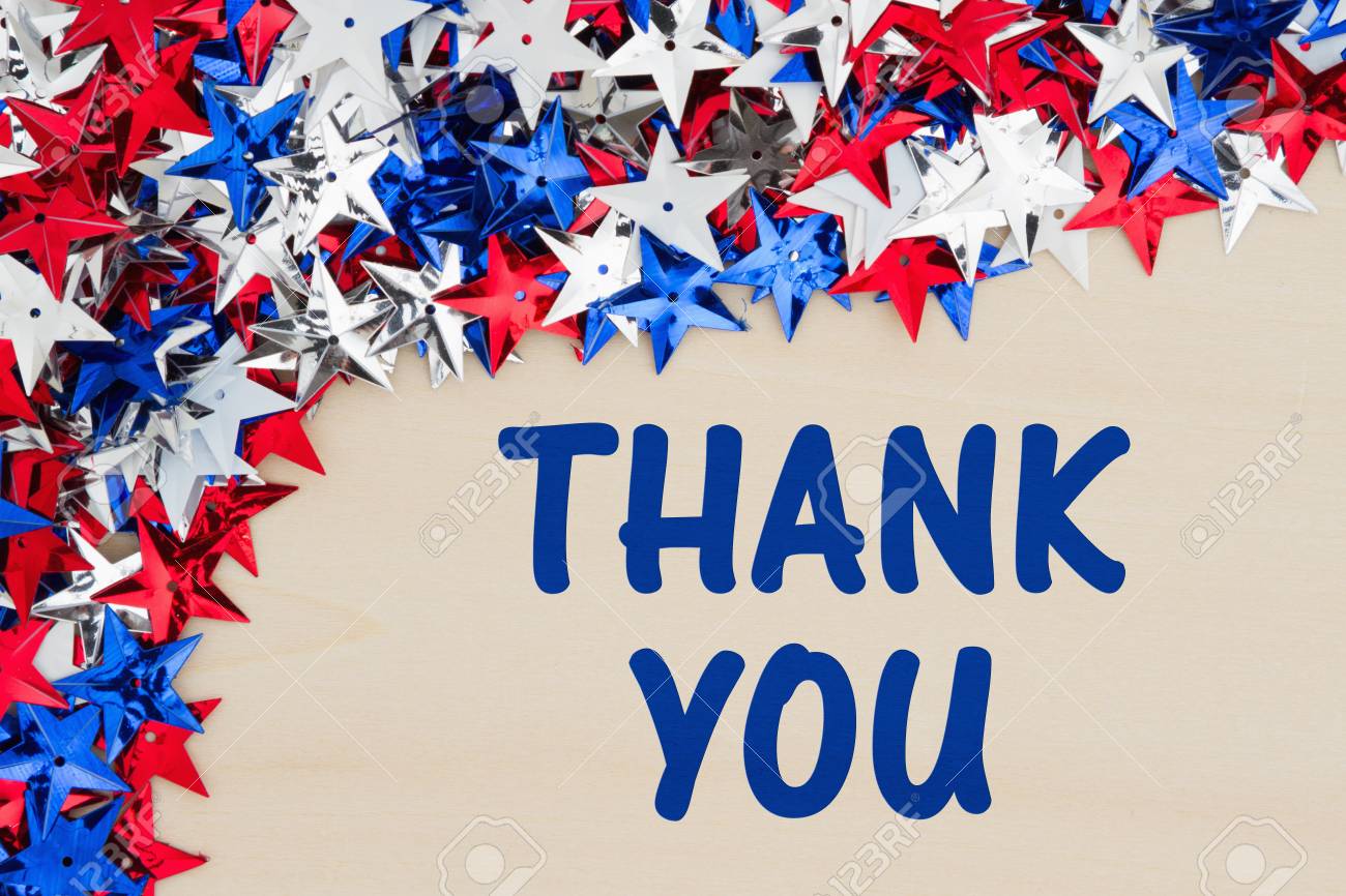 Thank You Text With Red White And Blue Stars On Wood Stock Photo Picture And Royalty Free Image Image