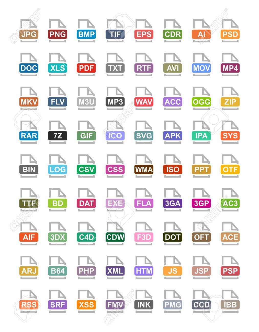 file extension flat vector icons archive vector audio image
