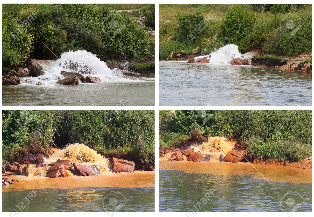 Collection Of Photos Of Polluted River. River Before And ...