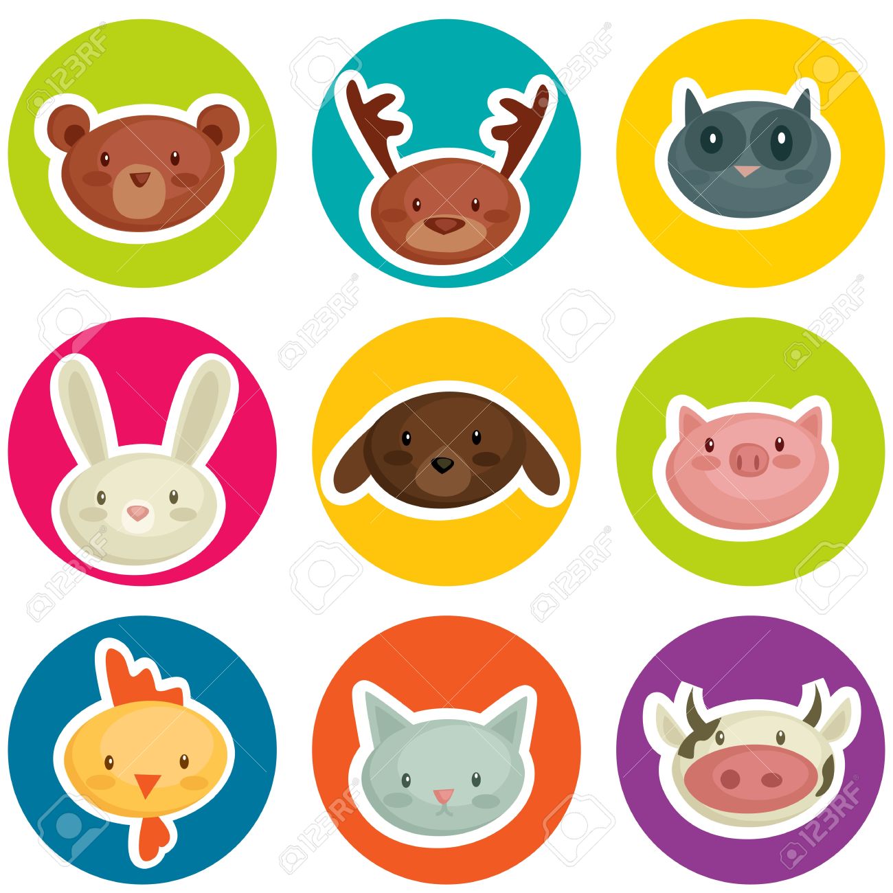 cartoon animal head stickers vector illustration royalty free