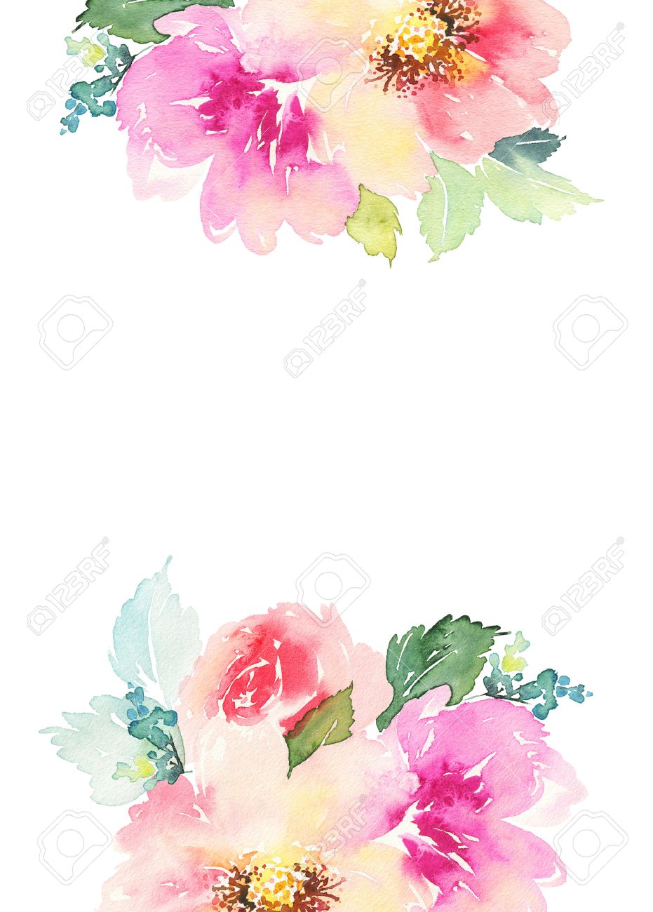 greeting card with flowers pastel colors handmade watercolor