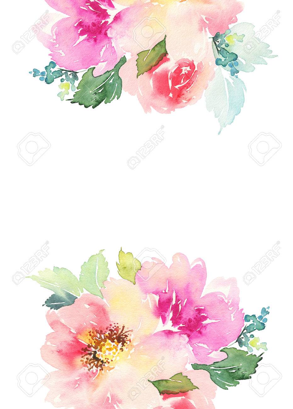 greeting card with flowers pastel colors handmade watercolor