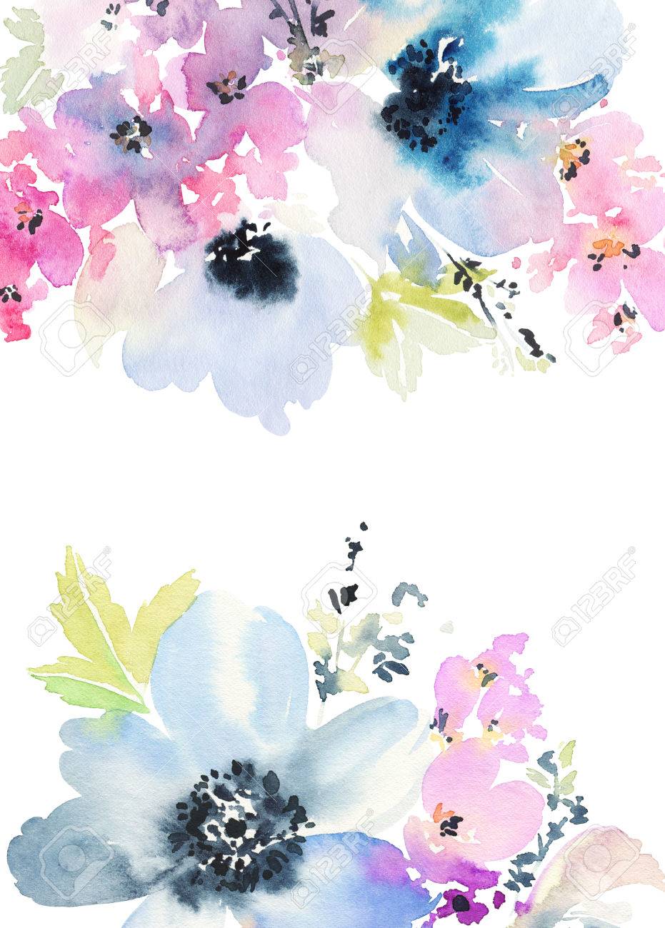 greeting card with flowers pastel colors handmade watercolor