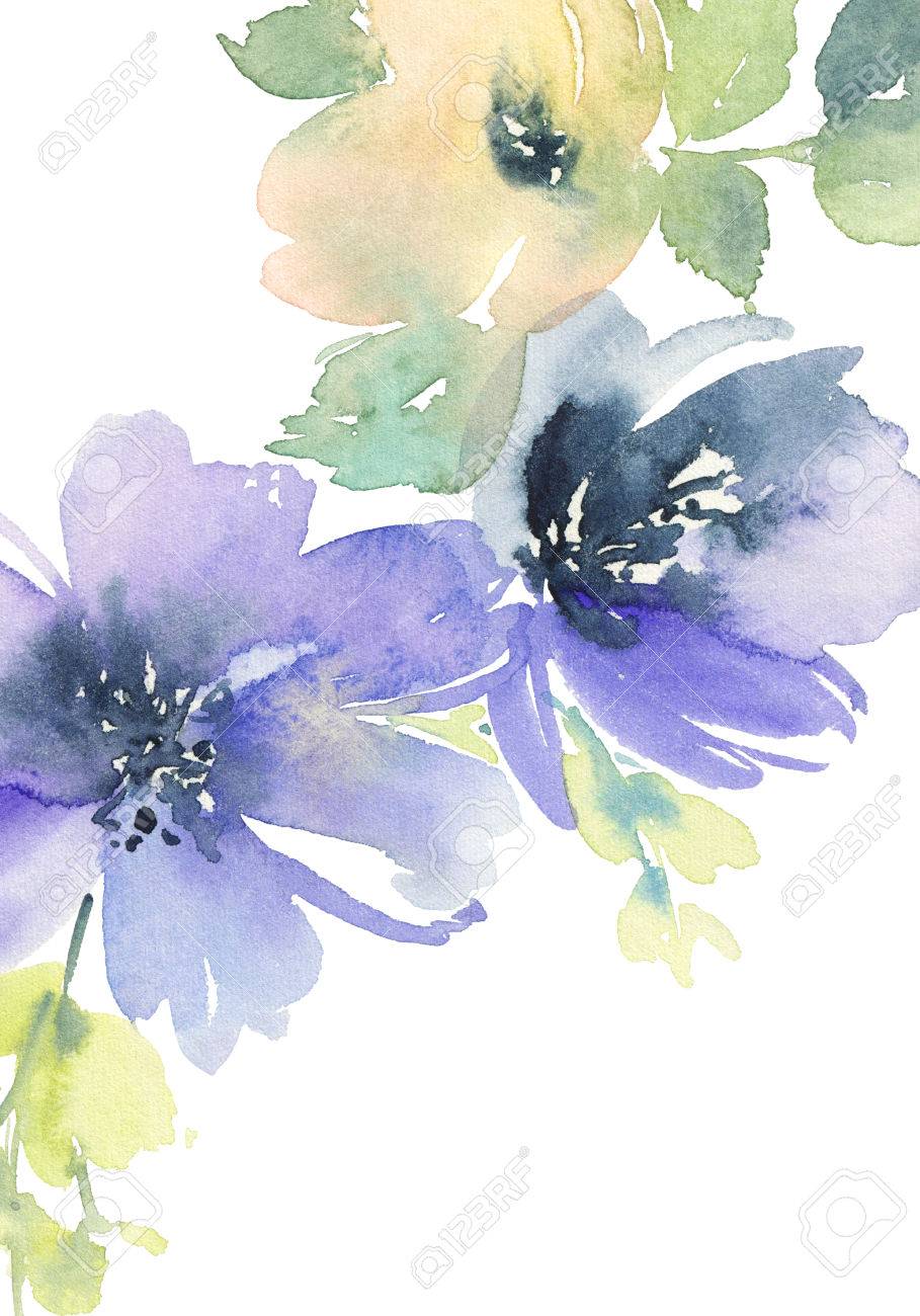 greeting card with flowers pastel colors handmade watercolor