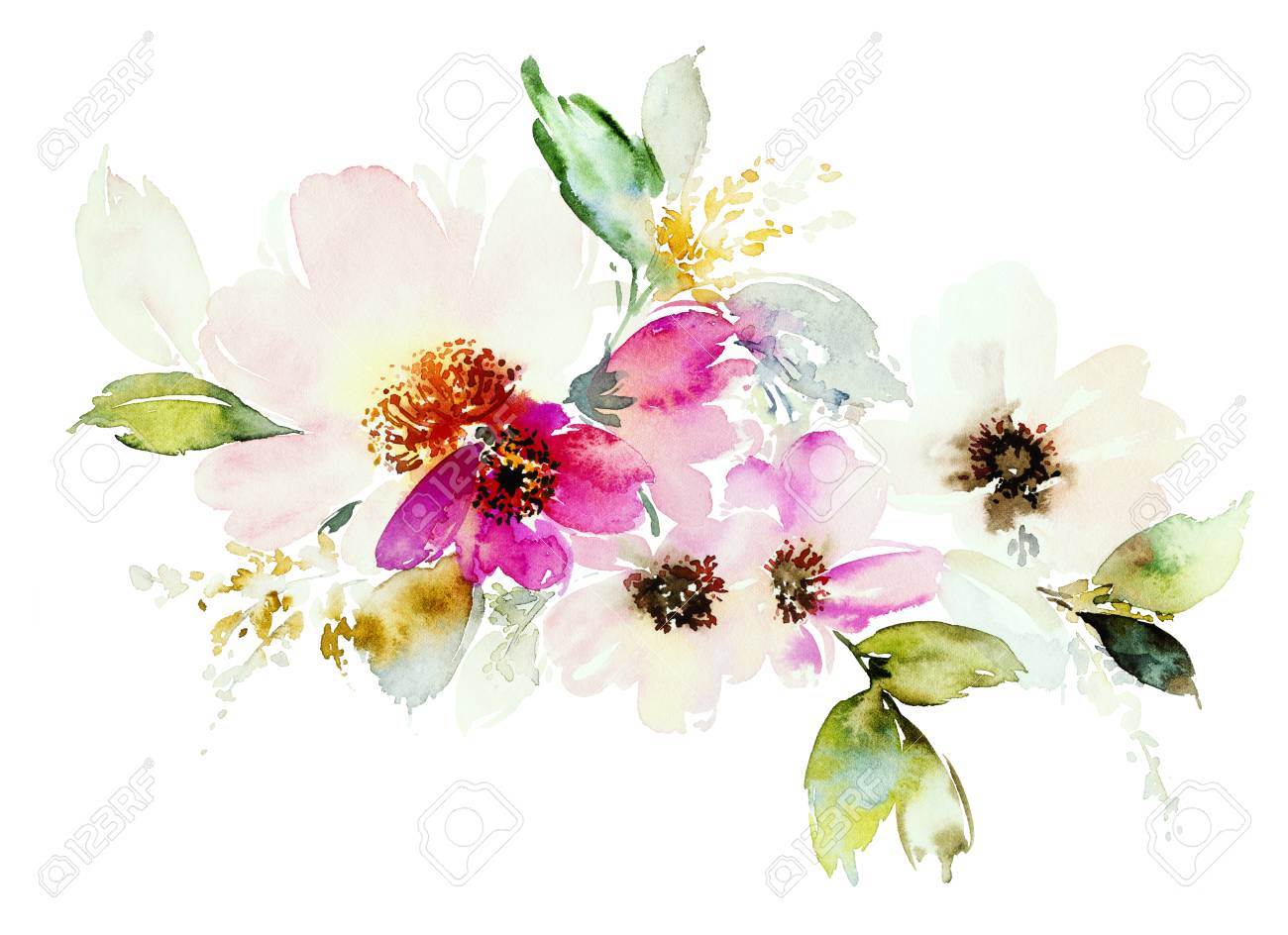 Imprimer T Shirt Avec Des Fleurs A L Aquarelle Carte Postale D Ete Illustration D Aquarelle Banque D Images Et Photos Libres De Droits Image