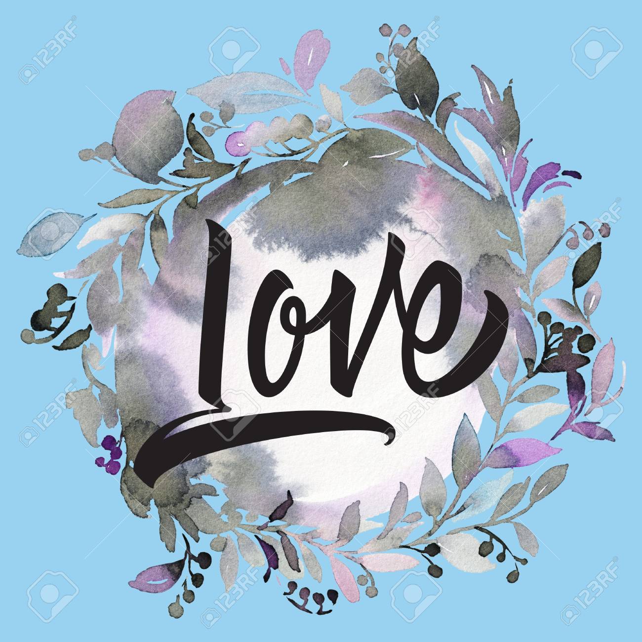 Carte Postale A La Saint Valentin Fond Aquarelle Avec Amour Main Lettrage Imprimer Pour T Shirt Banque D Images Et Photos Libres De Droits Image