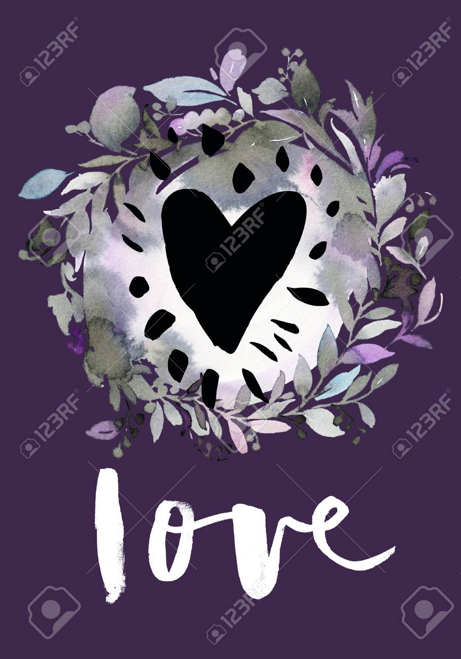 Carte Postale A La Saint Valentin Fond Aquarelle Avec Amour Main Lettrage Imprimer Pour T Shirt Banque D Images Et Photos Libres De Droits Image