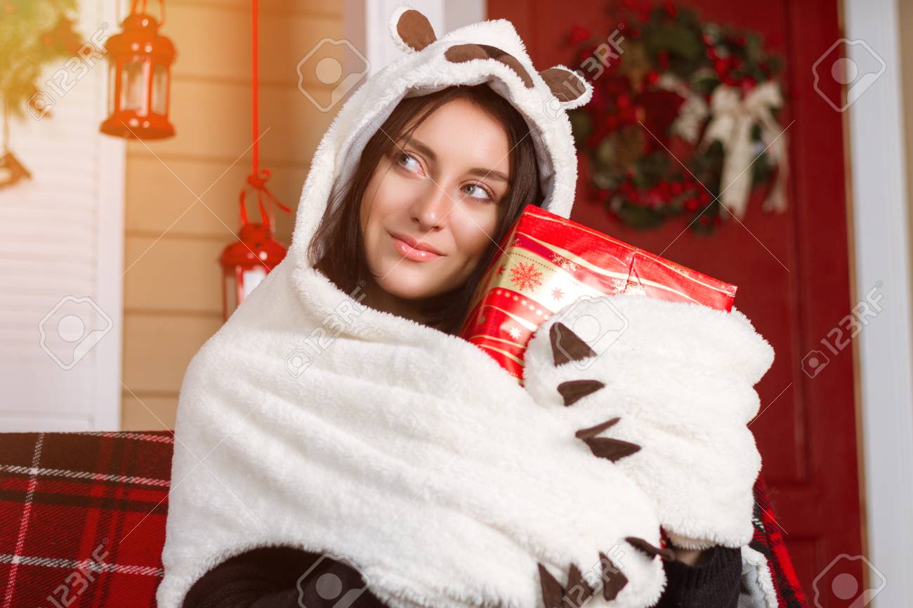 girl in teddy bear suit