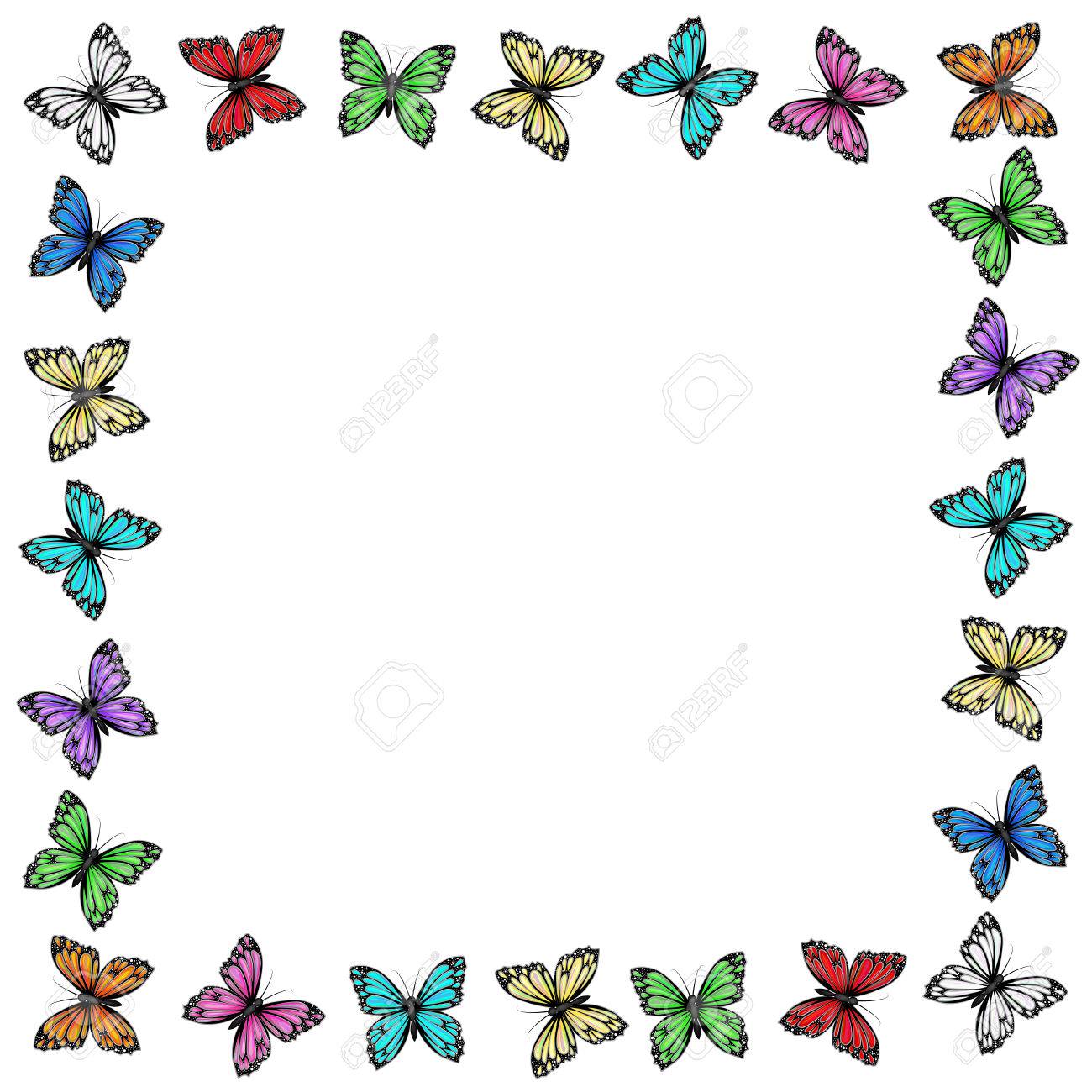 Multicolored Butterflies Frame On White Royalty Free SVG, Cliparts,  Vectors, and Stock Illustration. Image 64387915., image size:1300x1300