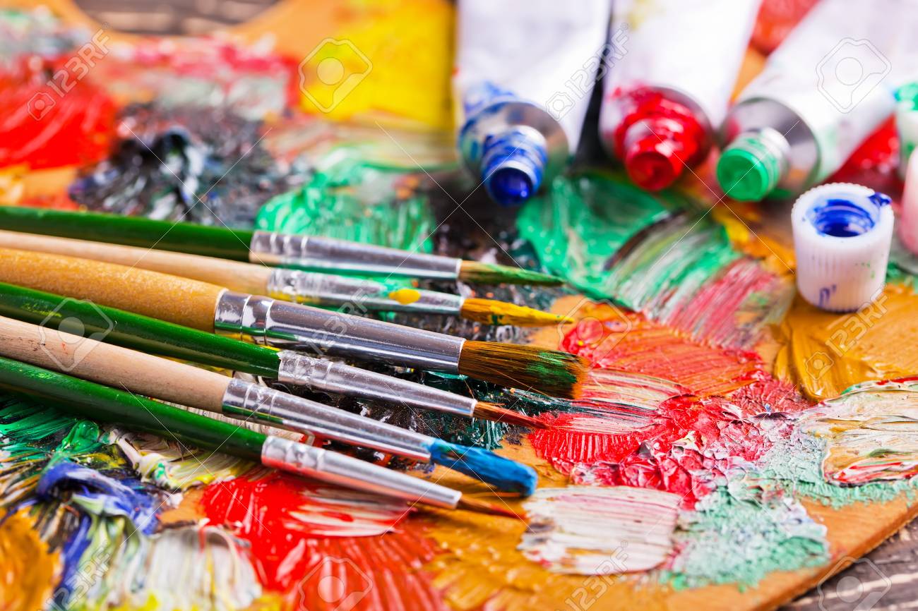 Paints And Brushes Stock Photo, Picture 