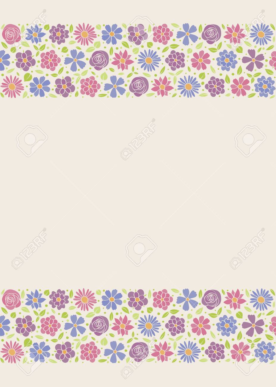 スタイリッシュな花柄の背景 手描きの花が付いたはがきのレイアウト ベクトル のイラスト素材 ベクタ Image