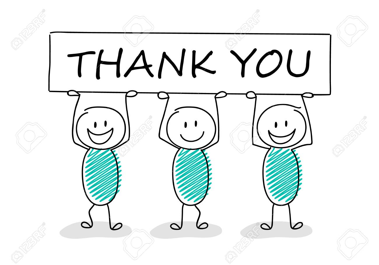 Funny business illustration - cartoon stickman holding a banner with slogan: thank you. Vector. - 99192495 Funny business illustration - cartoon stickman holding a banner with slogan: thank you. Vector. - 99192495