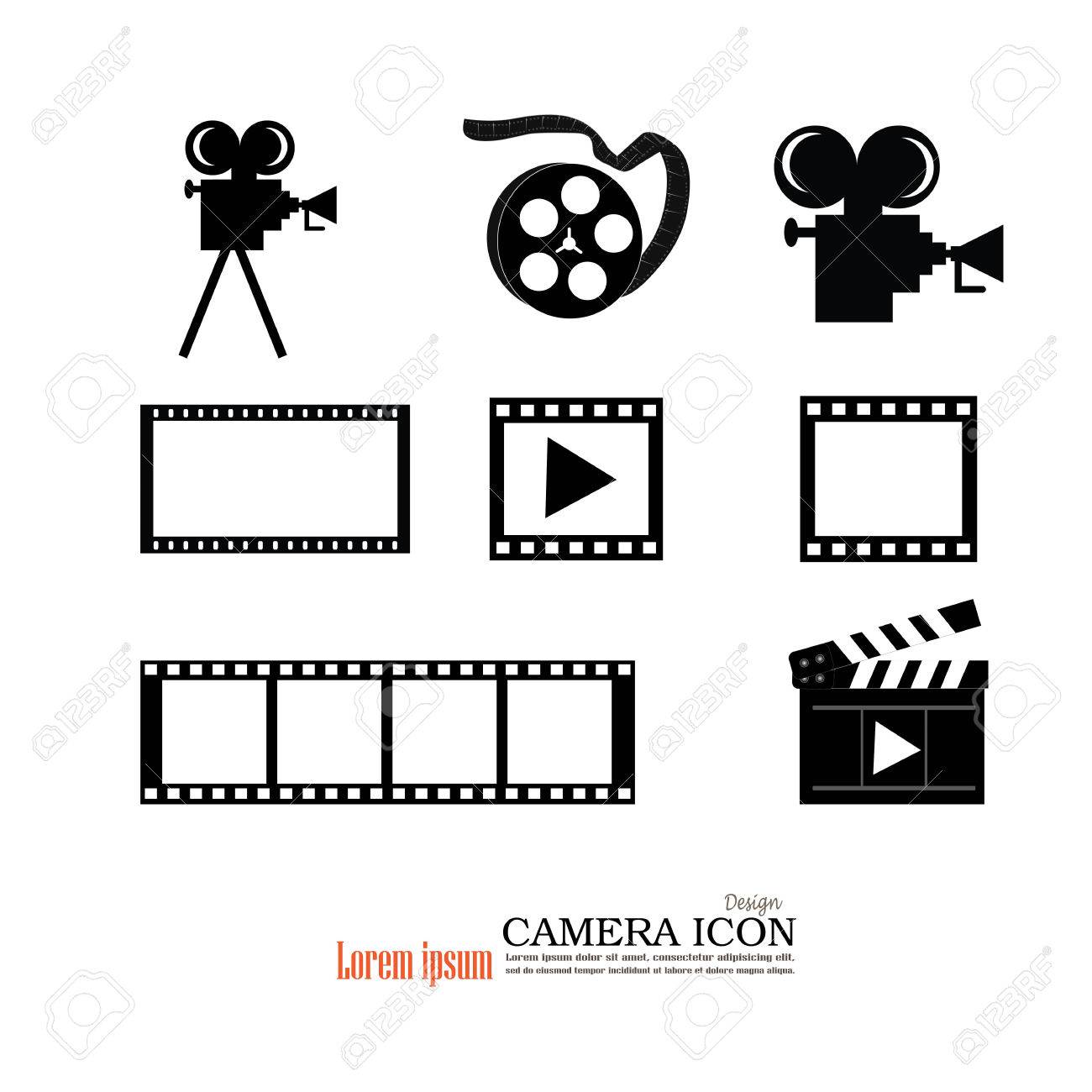 カメラ三脚フィルムやアクセサリーのアイコン ビデオ カメラとフィルムのアイコン ベクトルの図 のイラスト素材 ベクタ Image