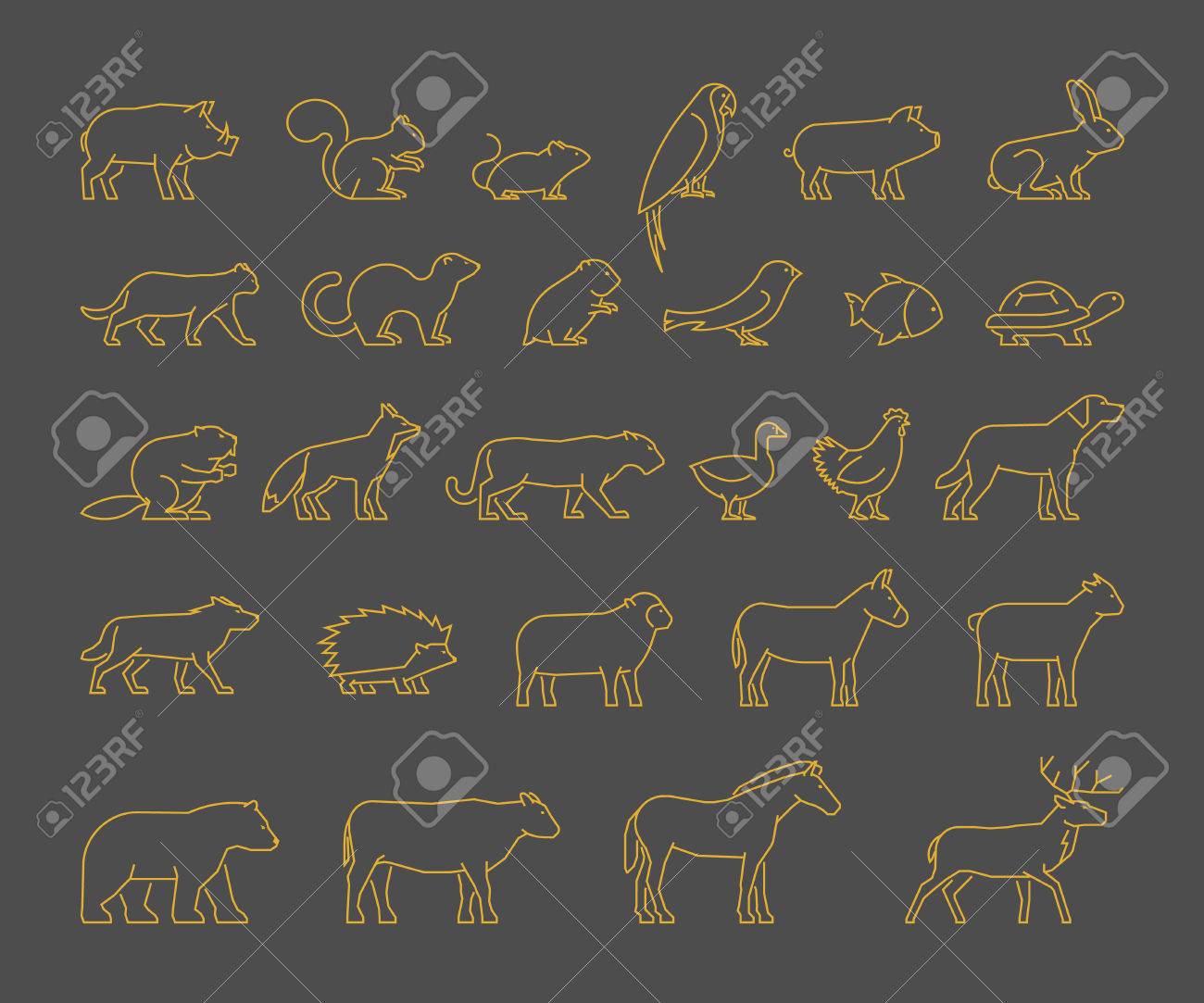 Download Gold Line Set Of Domestic Farm And Wild Animals Line Silhouettes Royalty Free Cliparts Vectors And Stock Illustration Image 52827329