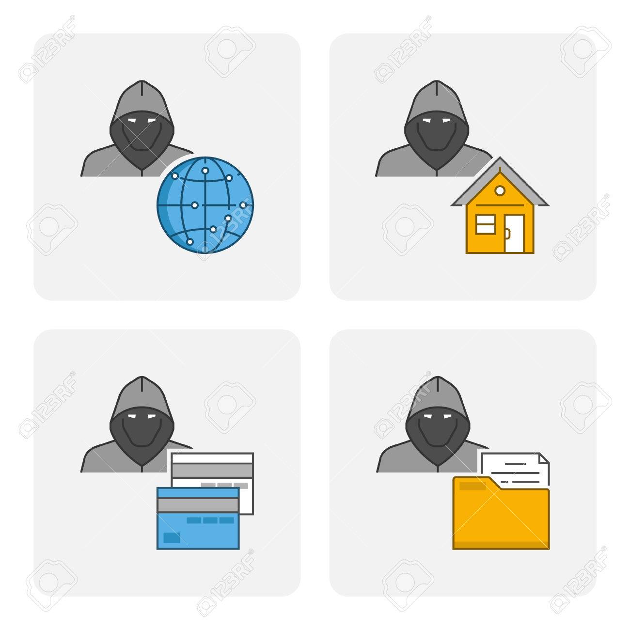 インターネットでのモダンなアイコンの盗難 個人情報の盗難のベクトル シンボル 線形アイコン ファイルの盗難 クレジット カードの盗難をフラットな文字 の イラスト素材 ベクタ Image 54971746