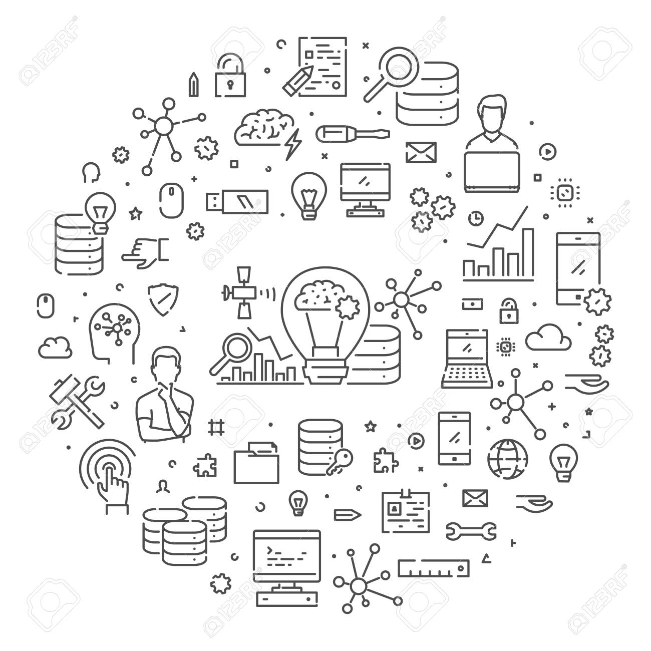 データサイエンス用ベクトルラインウェブバナー のイラスト素材 ベクタ Image