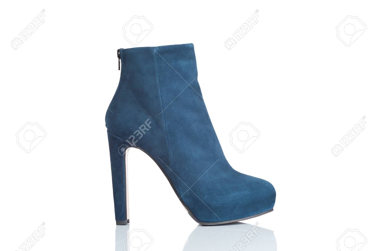 blue suede high heel boots