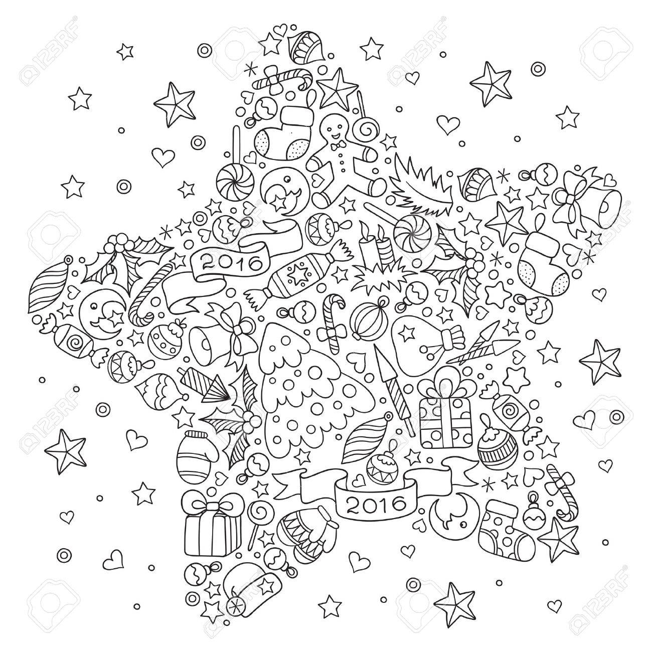 Pattern For Coloring Book. Christmas Hand-drawn Decorative - Pattern For Coloring Book. Christmas Hand-drawn Decorative