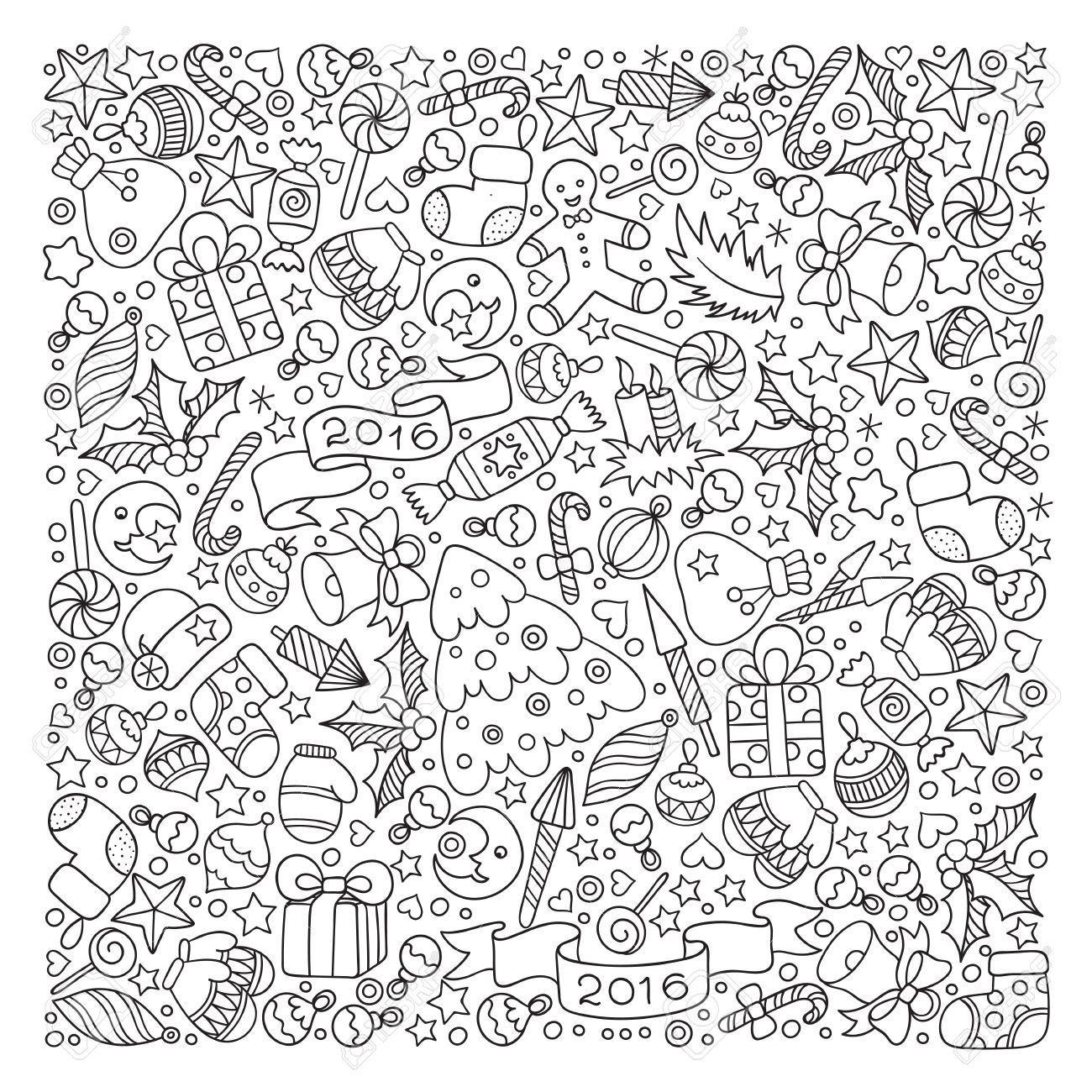 pattern for coloring book christmas hand drawn decorative elements