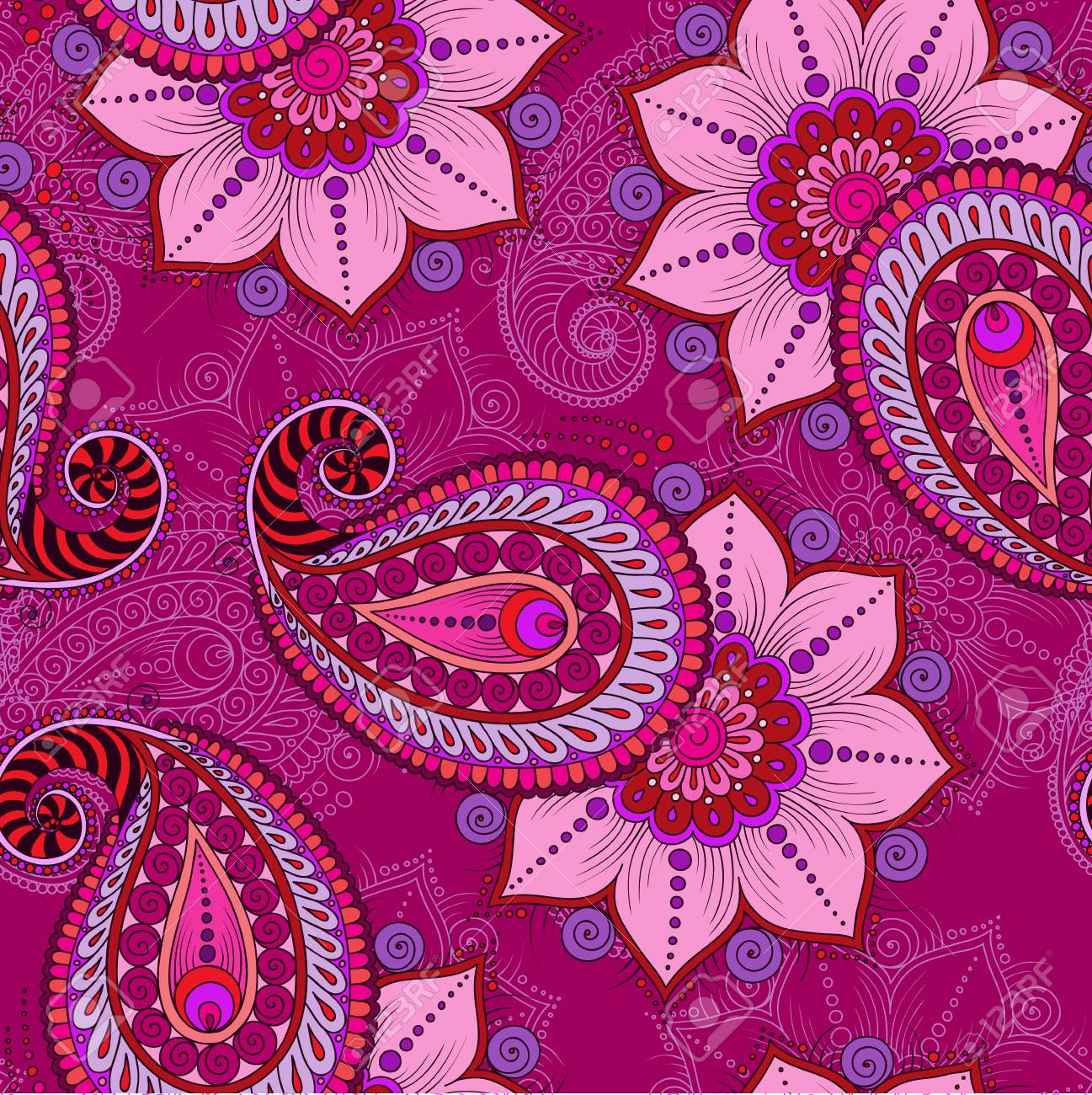 Raster Illustration Of Pink Seamless Paisley Patternの写真素材