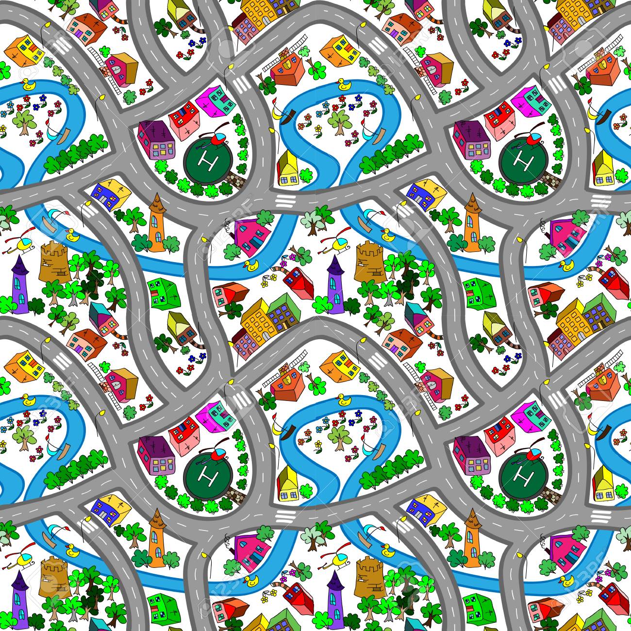 Modelo Inconsútil De La Pista Del Coche Del Paisaje De La Precioso Paisaje De La Ciudad Alfombra De Juego Pista De