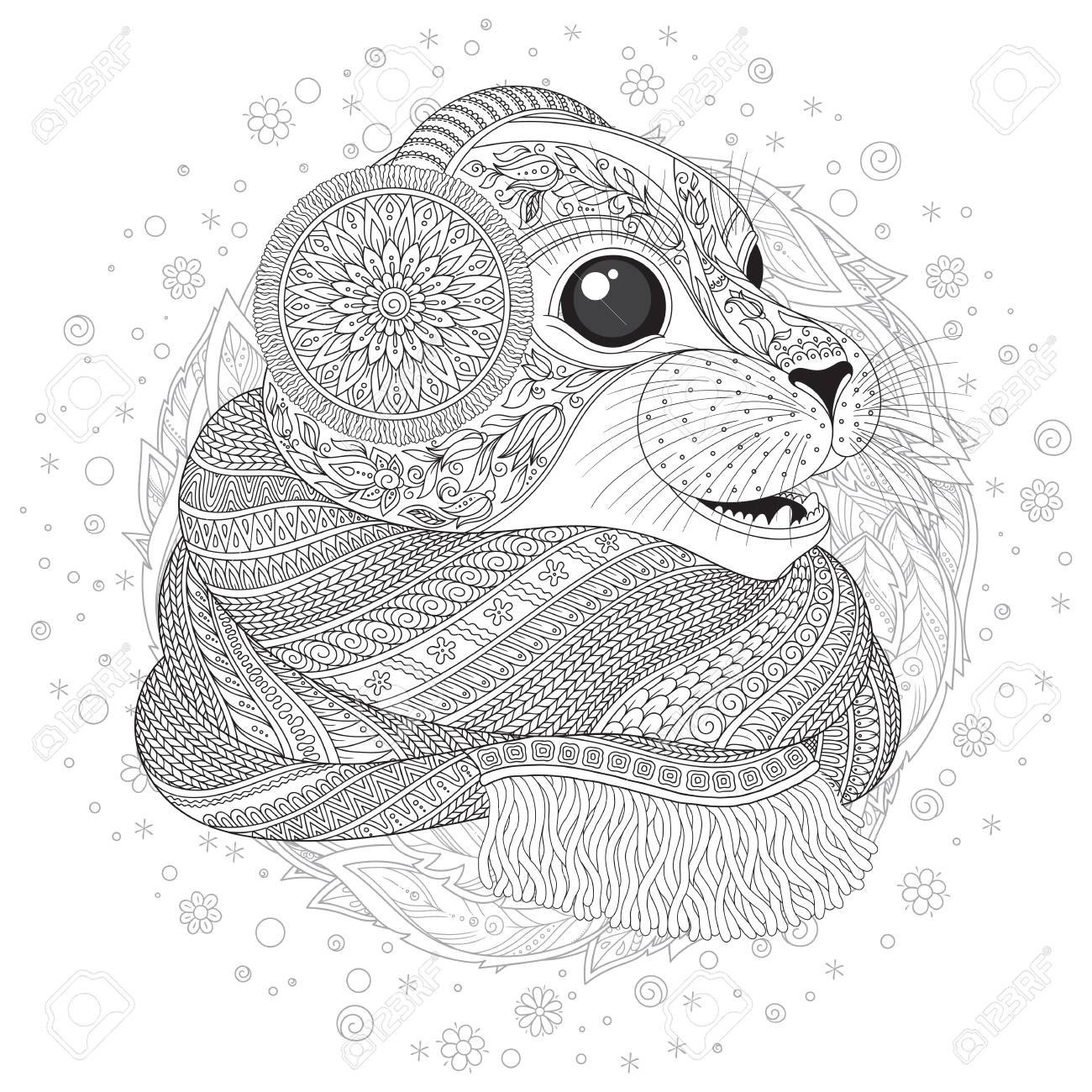 アンチ ストレスの着色のページ 幾何学模様のスタイルのイラストの高詳細でスカーフで手描きのシール タトゥー ポスター 印刷 Zendoodle スタイルの T シャツのためのスケッチします ベクトル のイラスト素材 ベクタ Image 6952