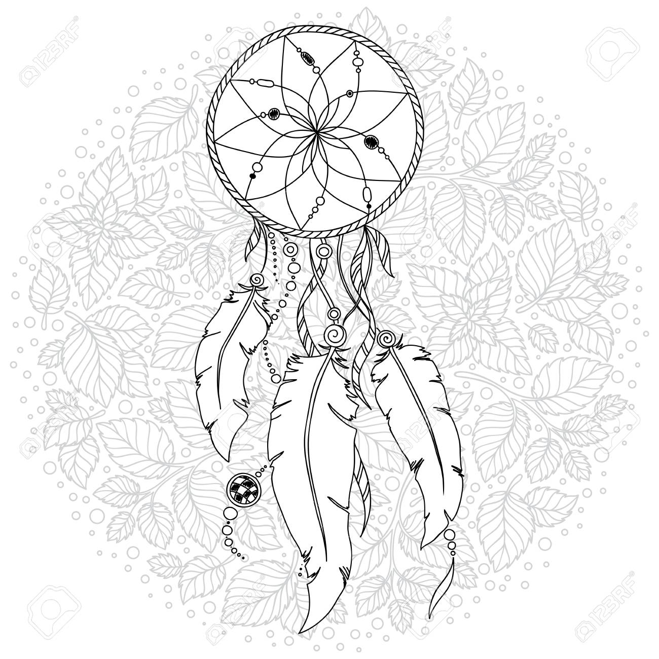 Dreamcatcher With Feathers And Flowers. Boho Style. Hand Drawn - Dreamcatcher With Feathers And Flowers. Boho Style. Hand Drawn