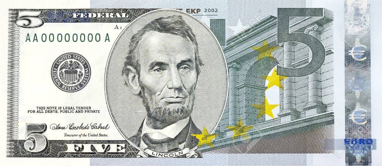 Bill Of Former U S President A Ham Lincoln Five Dollar Bill Combined With Five Euros Bill Of Former U S President A Ham Lincoln Five Dollar Bill Combined With Five Euros