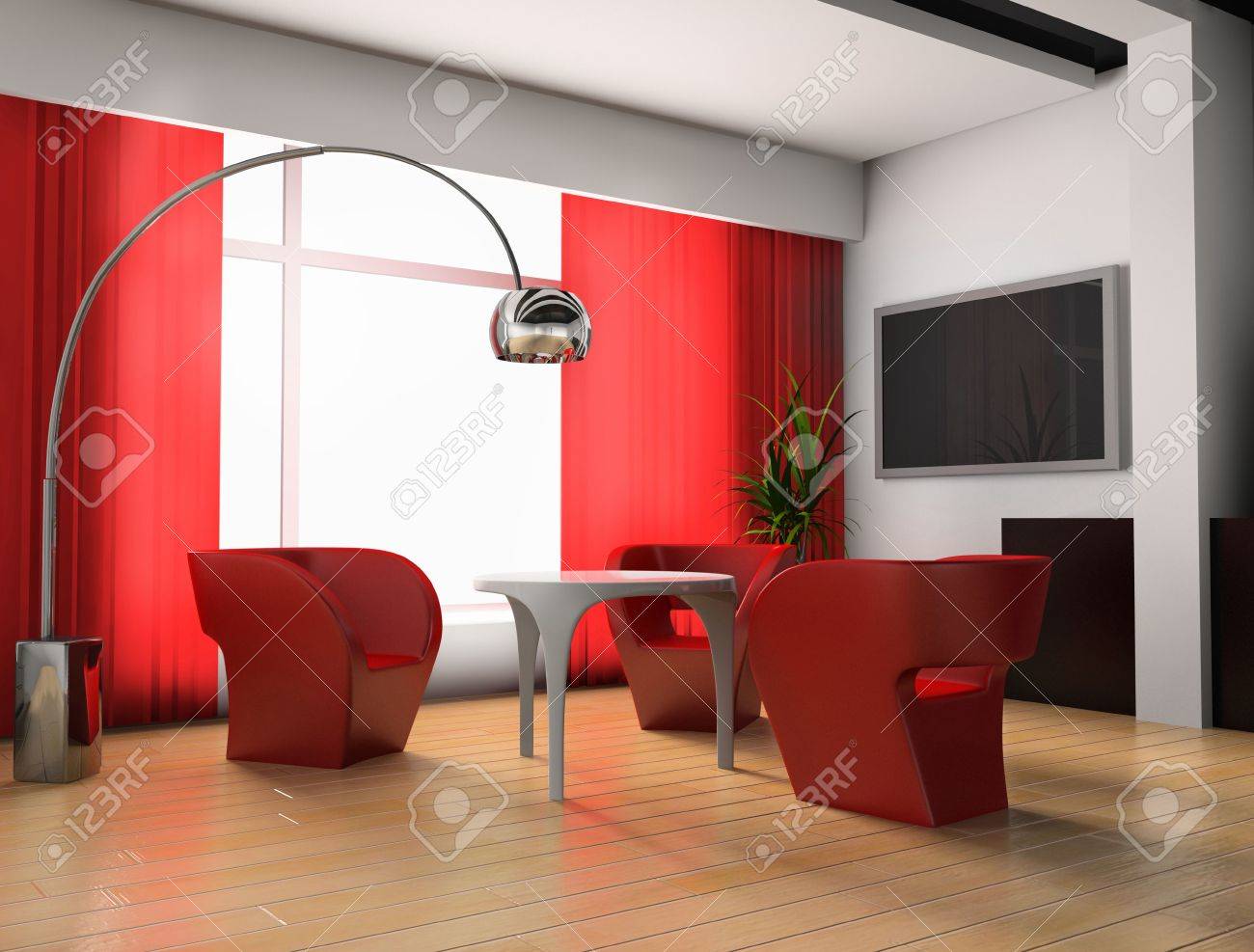 モダンな赤の部屋 3 D 排他的なデザイン の写真素材 画像素材 Image