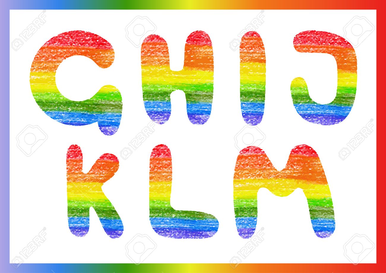 modern rainbow crayon alphabet crayon font or letters lettering