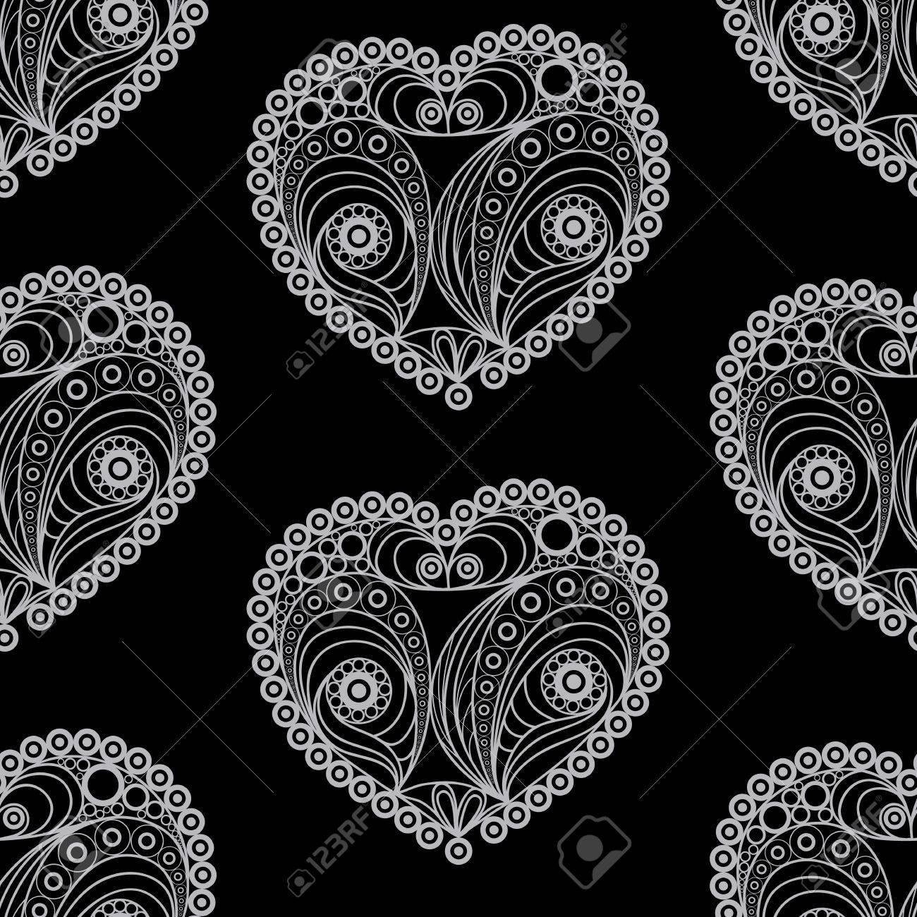 レースのハートとシームレスなテクスチャです 心の花模様で飾られた連続的なパターン デザインに適した 布 Web 壁紙 折り返し ベクトルの図 のイラスト素材 ベクタ Image