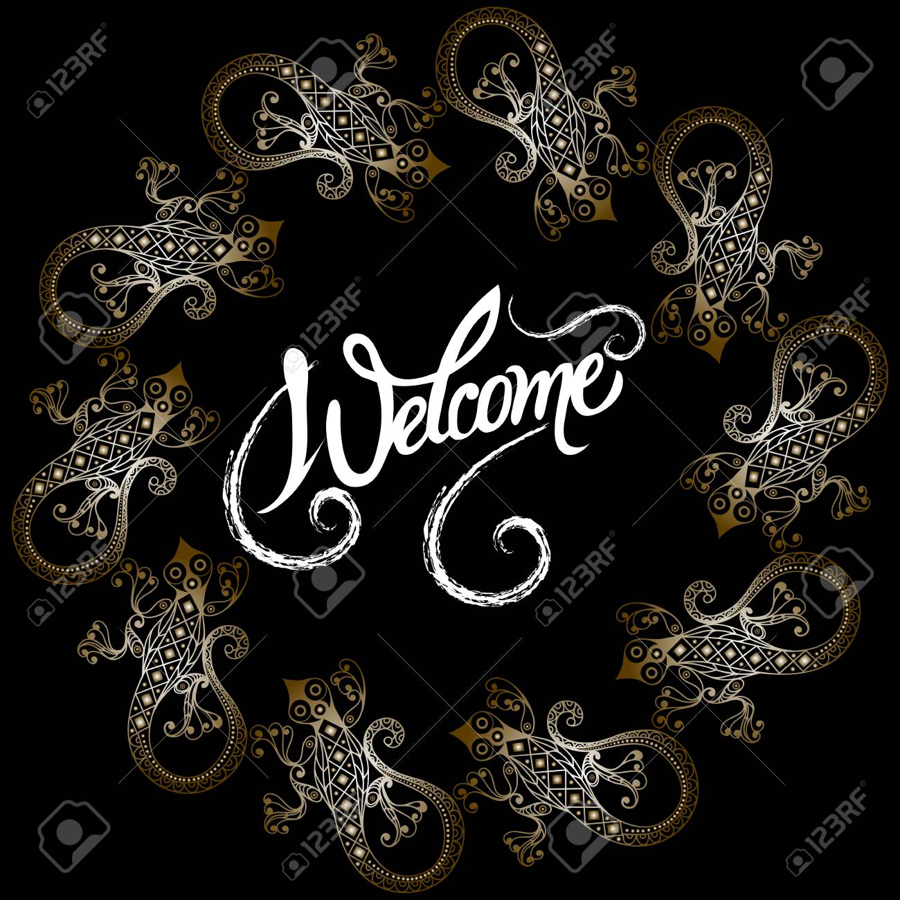 Graphic Illustration With Frame With Lizard Suitable For Invitation