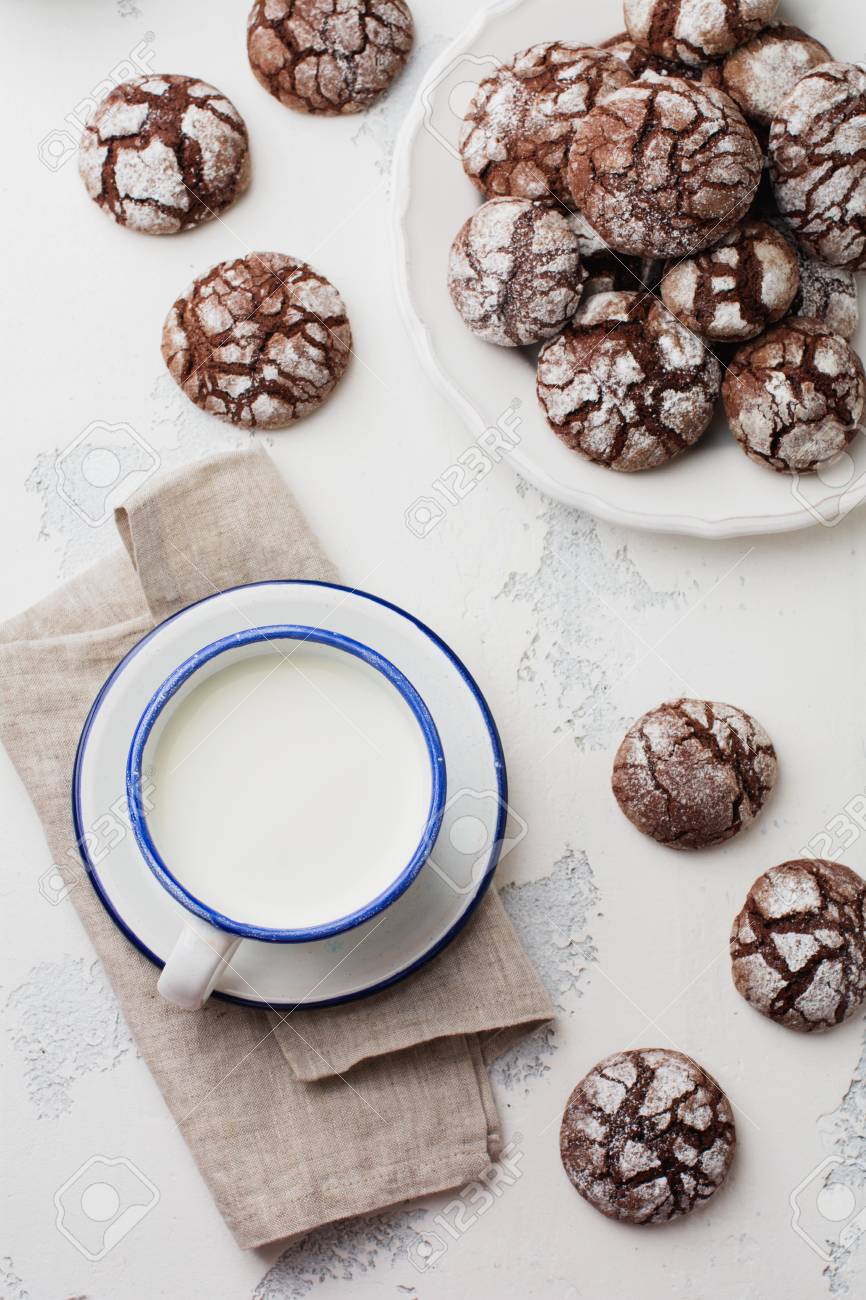 Chocolate Brownie Cookies In Powdered Sugar Chocolate Crinkles Stock Photo Picture And Royalty Free Image Image 110368939