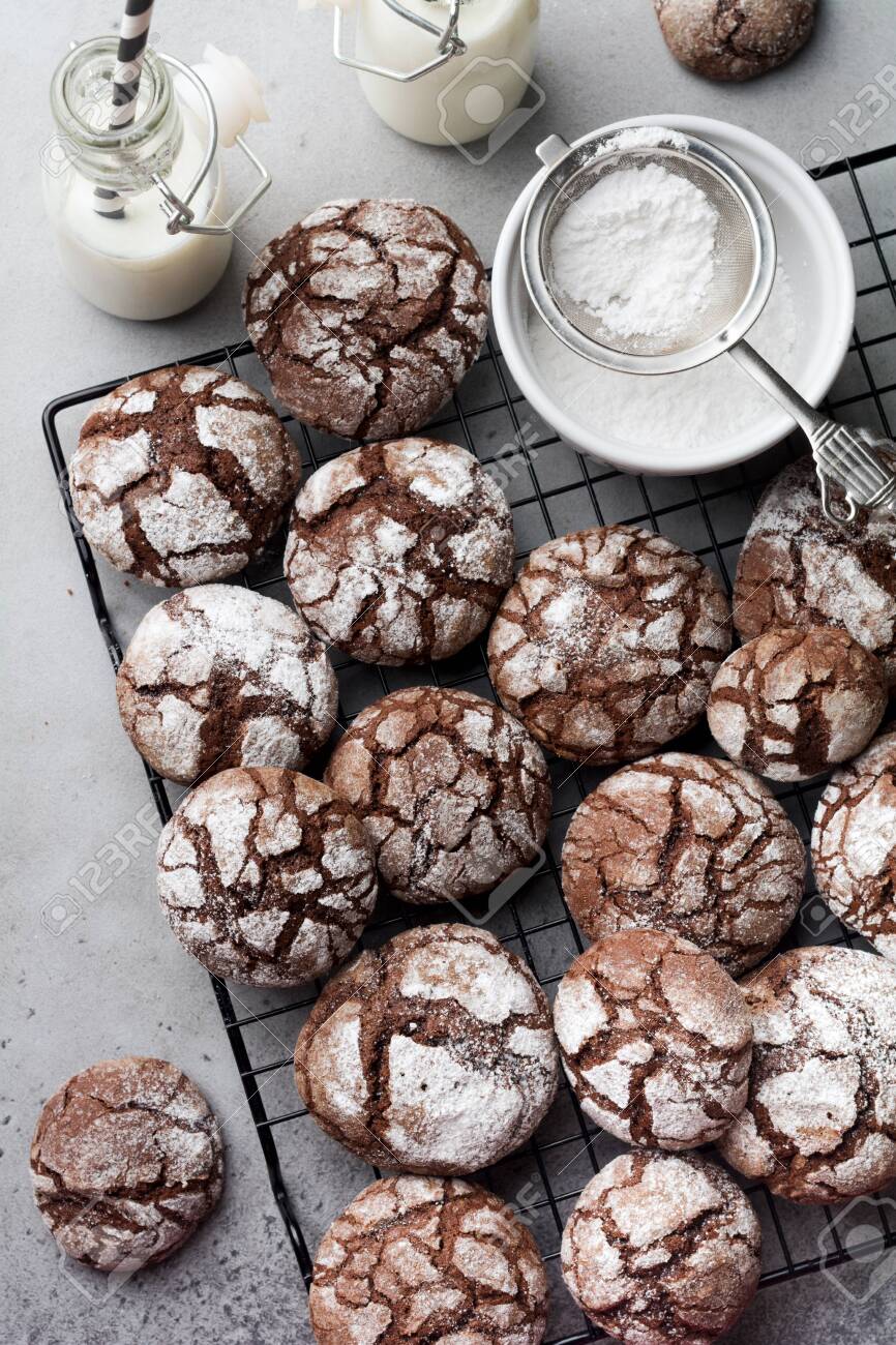 Chocolate Brownie Cookies In Powdered Sugar Chocolate Crinkles Stock Photo Picture And Royalty Free Image Image 124278868