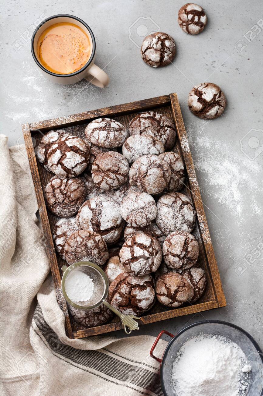 Chocolate Brownie Cookies In Powdered Sugar Chocolate Crinkles Stock Photo Picture And Royalty Free Image Image 126054022