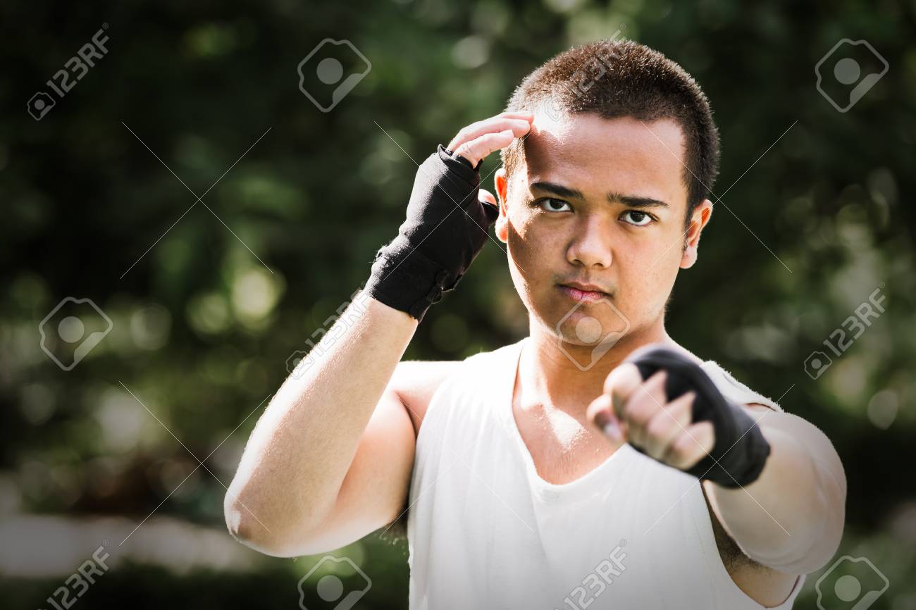 Asian Young Men Thai Boxing Hand Wraps